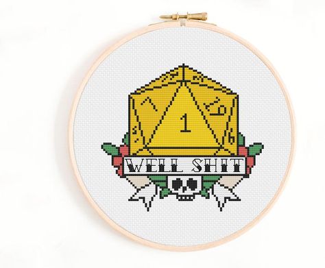 Guess I'll Die, Flag Cross Stitch, Geeky Cross Stitch, Geek Cross Stitch, Dnd Crafts, Dragon Cross Stitch, Nerd Crafts, Funny Cross Stitch Patterns, Digital Embroidery Patterns