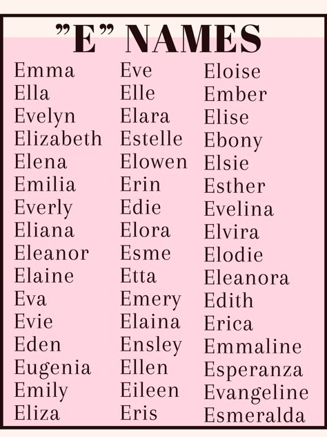 Names that start with “E” Names That End In Ie Or Y, Names That Start With An E, E Names For A Girl, Names That Start With A, E Baby Names, Meaningful Names Unique, H Names, Girl Names With E, E Names