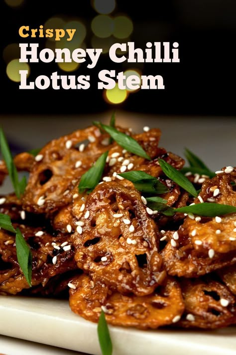 Lotus Stem Recipe Chinese, Lotus Stem Recipes Indian, Garlic Stems Recipe, Lotus Stem Recipe, Lotus Recipes, Vegan Korean Food, Veg Meals, Garlic Honey, Starter Recipe