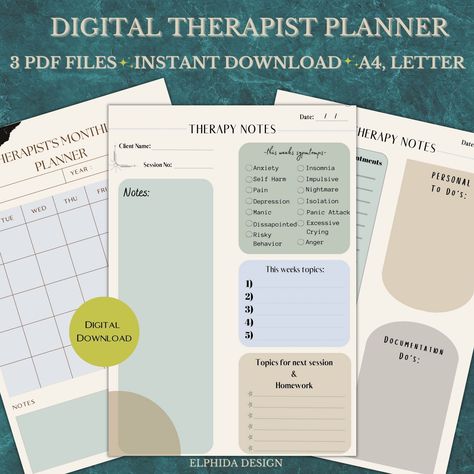 Undated Printable Digital Planner for Therapists; Therapy planner; Ipad digital planner #planner #digitalplanner #therapyplanner #plannerfortherapists #printableplanner #undatedplanner #weeklyplanner #pdfplanner Therapist Planner, Therapy Planner, Pdf Planner, Planner Ipad, Therapy Counseling, Planner Pdf, Digital Calendar, Todo List, Planner Digital