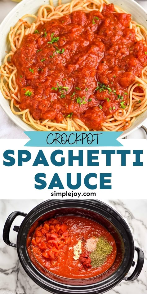 This Crockpot Spaghetti Sauce isn't just easy to make. It is also absolutely delicious, and makes your house smell amazing. Ground Beef Spaghetti Sauce, Crockpot Spaghetti Sauce, Slow Cooker Spaghetti Sauce, Crockpot Spaghetti, Slow Cooker Spaghetti, Fast Dinner, Spaghetti Sauce Recipe, Homemade Spaghetti Sauce, Slow Cooker Pasta