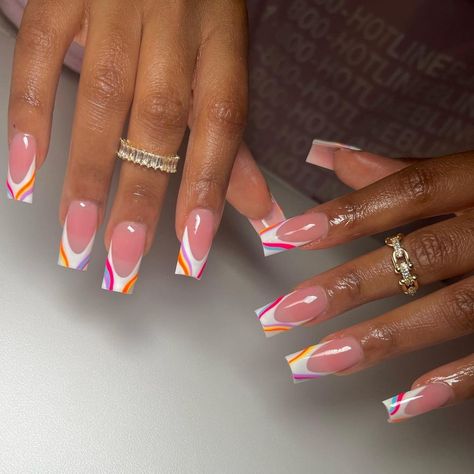 Short French Tip, Colourful Acrylic Nails, Short French Tip Nails, Short French, Acrylic Toe Nails, Fantasy Nails, Ombre Acrylic Nails, Colored Acrylic Nails, Simple Acrylic Nails