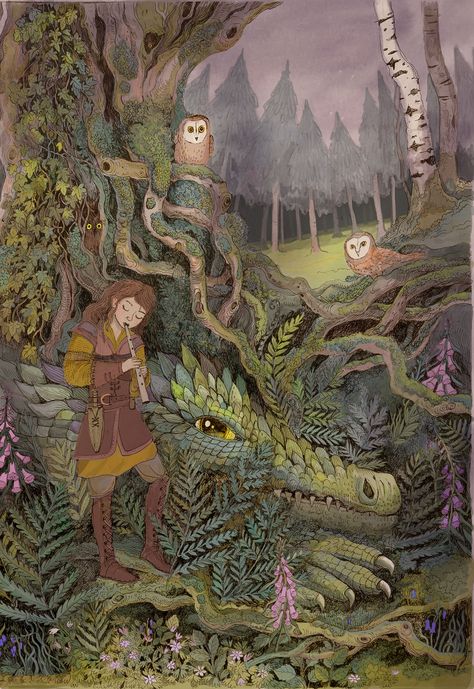 This Museum quality print is a reproduction of my new mixed media illustration Song for a Dragon .
It's inspired by my fascination with a folk music and folktales. Besides the idea was born in the time of my long walks in the beautiful woodland of Forêt  de Soignes, a massive forest in the southern part of Brussels where I 've been living for decade Woodland Aesthetic, Pagan Magic, Mixed Media Illustration, Hieronymus Bosch, Forest Illustration, Fairytale Illustration, Mystical Art, Folk Music, Folk Tales