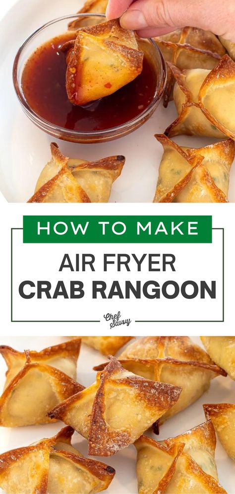 Crab Ragoons Recipe Air Fried, Thai Crab Rangoon Recipe, Air Fry Crab Rangoon, Crab Wontons Air Fryer, Sweet Crab Rangoon Recipe, Crab Wonton Recipes, Air Fryer Wonton Recipes, Chinese Crab Rangoon, Healthy Crab Rangoon