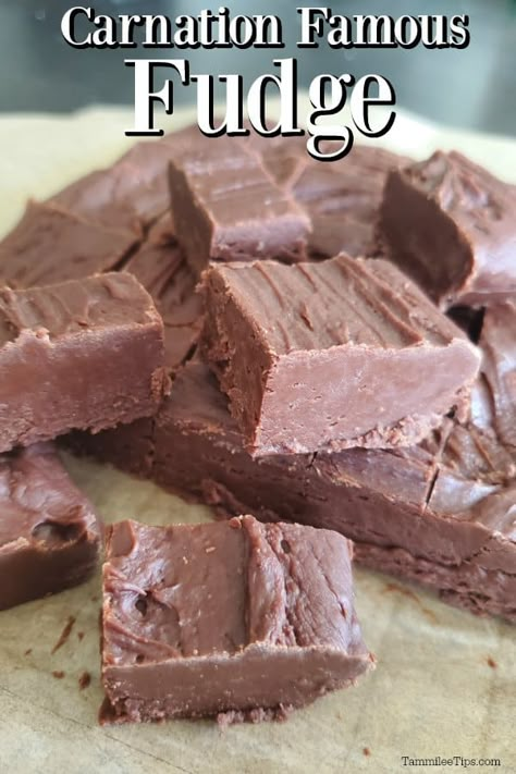 Carnation Fudge Recipe, Carnation Fudge, Carnation Milk Recipes, Recipe For Fudge, Chocolate Fudge Recipes Easy, Famous Fudge, Evaporated Milk Recipes, Easy Chocolate Fudge, Homemade Fudge Recipes