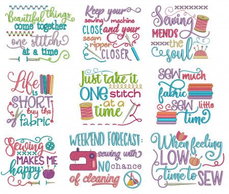 Sewing Sayings Set 2 Sewing Sayings, Patterns Quotes, Sewing Quotes, Embroidery Store, Pes Embroidery, Sewing Machine Cover, Pattern Quotes, Beginner Sewing Projects Easy, Pillow Quotes