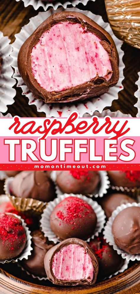 Make the best Valentine's Day recipe starting with these quick and easy Raspberry Truffles! These homemade truffles have a white chocolate raspberry center and rich chocolate coating. Add them to your favorite Valentine's Day dessert ideas! Dark Chocolate Raspberry Truffles, Raspberry Truffles Easy, Raspberry Fudge Recipe, Dark Chocolate Raspberry Cookies, Dark Chocolate Raspberry Fudge Recipe, Raspberry Truffles Recipe, Haunted Chocolatier, Raspberry Truffle Cheesecake, Valentine Truffles