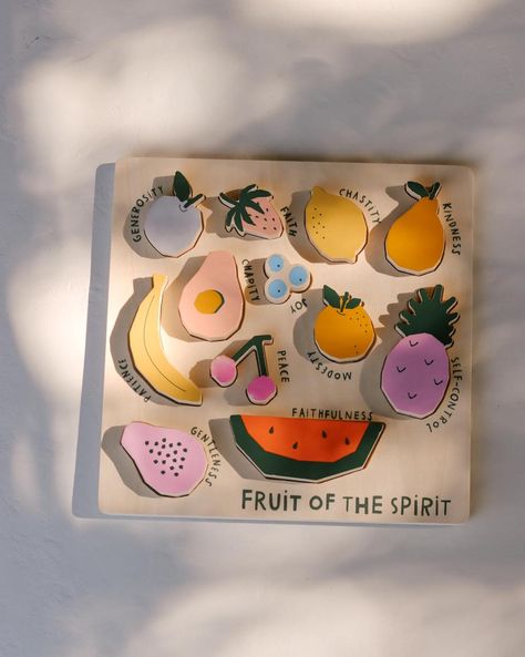 The moment you’ve all been waiting for! Our Fruit of the Spirit Wooden Puzzle is back in stock. They are arriving to our warehouse on Tuesday so we’ve made them available NOW. They’re included in our 25% off Early Access Black Friday event! Baby Shower Registry, Baby Fruit, Fruits Of The Spirit, Fruit Of The Spirit, 1st Birthday Ideas, Creative Outlet, Wooden Puzzles, Back In Stock, Bridesmaid Proposal