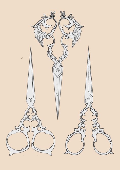 Victorian Scissors Tattoo, Scissor Tattoo Design, Victorian Scissors, Tattoo Designs, Design Ideas, Character Design, Tattoos, Quick Saves, Design