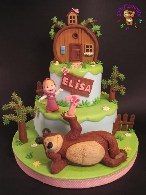 Masha Cake, Masha And Bear, Marsha And The Bear, Cartoon Birthday Cake, 3rd Birthday Cakes, Bear Birthday Party, Bear Cake, Masha And The Bear, Baby Birthday Cakes