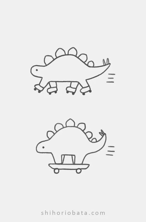 Simple Doodles Dinosaur, Random Art Ideas Easy, Easy Dinosaur Tattoo, Dinosaur Doodle Tattoo, Stegasorus Drawing, Simple Dinosaur Embroidery, Cute Brain Drawing, Dino Cute Drawing, Simple Drawings Animals