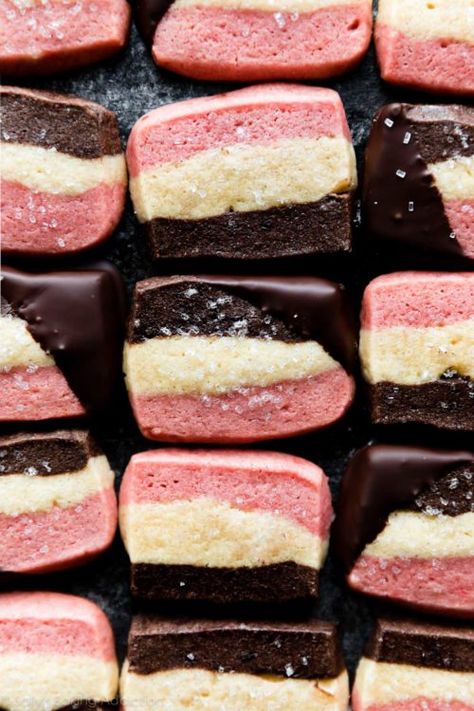 1 Dough Neapolitan Cookies Neapolitan Cookies, Chocolate Dipped Cookies, Italian Cookie Recipes, Cake Mug, Sally's Baking, Peanut Butter Cake, Desserts Vegan, Raspberry Cake, Cookie Flavors