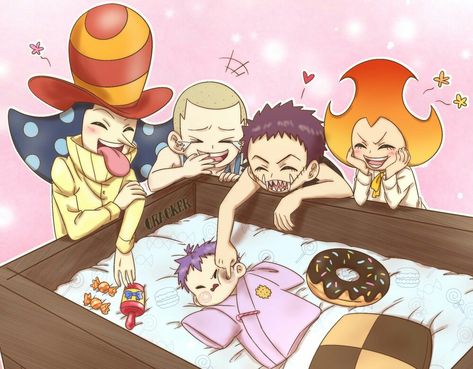 Katakuri Perospero Oven and Daifuku as kids and baby Cracker Big Mom Pirates, Charlotte Family, Charlotte Katakuri, Big Mom, One Piece Meme, Web Comic, One Piece Stuff, One Piece Funny, One Peice Anime