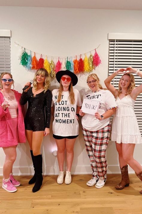 Taylor Swift's Halloween Costume, Taylor Swift Related Halloween Costumes, Different Taylor Swift Era Costumes, Taylor Swift Group Outfit Ideas, Group Halloween Costumes Taylor Swift, Taylor Swift Eras Spirit Week, 22 Taylor Swift Costume, Taylor Swift Costume Group, Taylor Swift Spirit Week Outfits