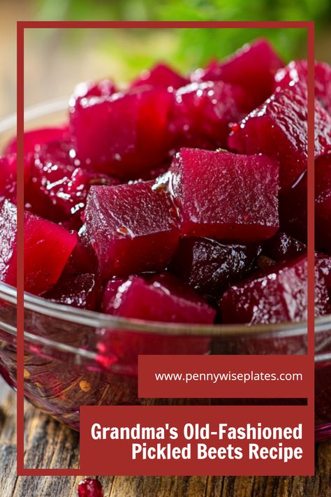 A close-up of yummy homemade pickled beets with overlay text that reads "grandma's old-fashioned pickled beets recipe." Pickled Red Beets, Beet Pickles Recipes, Pickled Beets Recipe Easy, Canned Beets Recipe Ideas, Pressure Canning Pickled Beets, Pickled Beets Canning Recipe Small Batch, Best Pickled Beets Recipe, Canned Beets Recipe, Sweet Pickled Beets