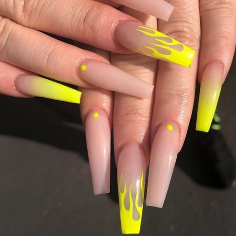 Yellow Nail, Valentine Nails, Drip Nails, Edgy Nails, Cute Acrylic Nail Designs, Coffin Nails Long, Summer Acrylic Nails, Neon Nails, Yellow Nails