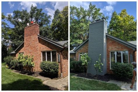 What Color to Paint the Exterior of a Chimney? - Decor Snob Chimney Painting Ideas, Painting Chimney Brick, Chimney Outside Of House, Exterior Chimney, Chimney Decor, Decorative Fireplace Screens, Painted Brick Exteriors, Painted Brick House, Exterior Fireplace