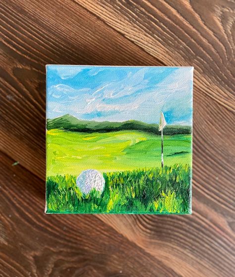 Golf Artwork Golf Ball Golf Theme Art Painting Original | Etsy Abstract Golf Course Painting, Golf Watercolor Painting Easy, Sports Painting Ideas Easy, Golf Course Painting Easy, Abstract Golf Art, Golf Painting Ideas, Golf Painting Easy, Golf Ball Painting, Golf Course Painting