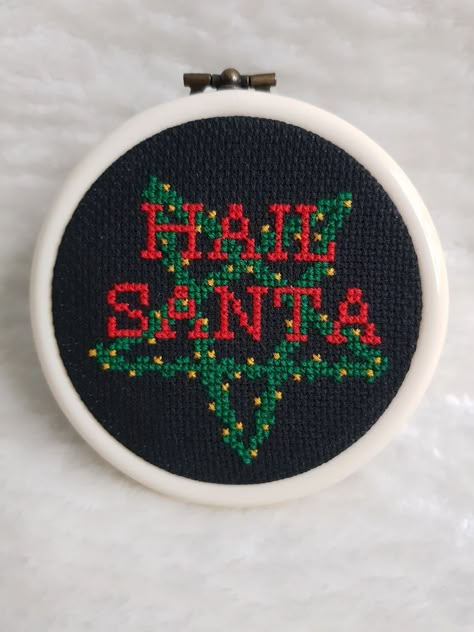 Hail Santa Cross Stitch Pattern PDF Mini Christmas Ornament | Etsy Subversive Christmas Cross Stitch, Snarky Christmas Cross Stitch, Spooky Christmas Cross Stitch, Modern Christmas Cross Stitch, Creepy Christmas Cross Stitch, Satanic Cross Stitch, Gothic Christmas Cross Stitch, Christmas Cross Stitch Patterns Free Ornaments, Krampus Cross Stitch