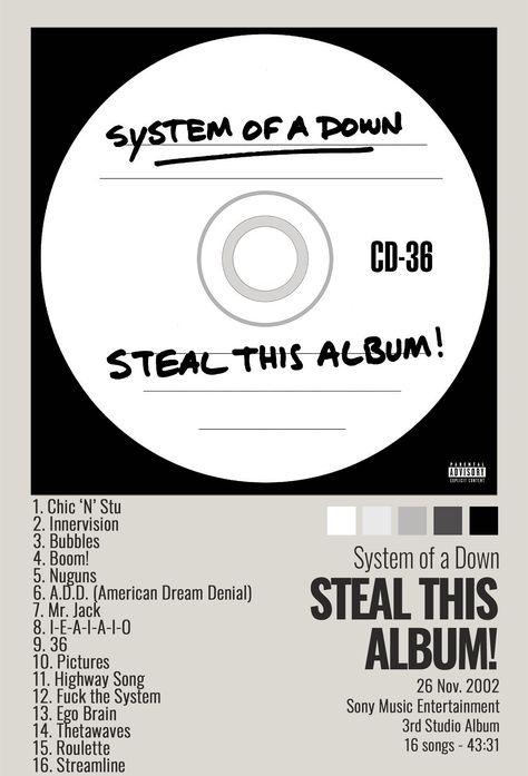 poster for system of a down album "steal this album" free to use, modify, download, print without credit - enjoy! System Of A Down Poster Vintage, System Of A Down Poster Band, System Of A Down Poster, System Of A Down Wallpapers, System Of A Down Tattoo, Steal This Album, Posters On Wall Bedroom, Metal Songs, Down Song