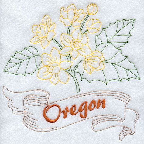 Oregon - Oregon Grape (Redwork) Oregon State Flower, Hometown Tattoo, Western Meadowlark, Oregon Grape, Flour Sack Dish Towels, Waffle Weave Towels, State Birds, Embroidered Towels, Oregon State