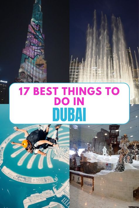 Wondering about Dubai what to do on your trip? This Dubai travel guide has 17 of the best things to do in Dubai, including must-visit spots and even some cheap things to do! Perfect for planning your Dubai holidays or Dubai vacation, this guide will help you explore the top Dubai places to visit and make the most of your time in this exciting city. Traveling To Dubai, Dubai Must See, Dubai What To Do, Dubai Places To Visit, Dubai Places, What To Do In Dubai, Dubai Vibes, Dubai Guide, Places To Visit In Dubai