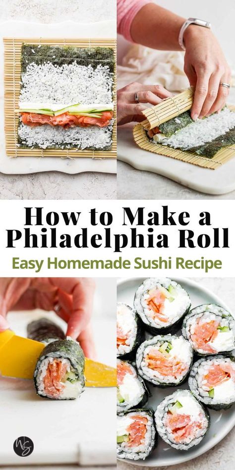 Salmon Cream Cheese Sushi Roll, Philadelphia Roll Sushi Recipe, Philadelphia Rolls Sushi, Sushi Cream Cheese Recipes, Sushi Recipes Cream Cheese, Philly Sushi Roll, Philly Roll Sushi, Smoked Salmon Sushi Roll, Sushi Recipes California Roll