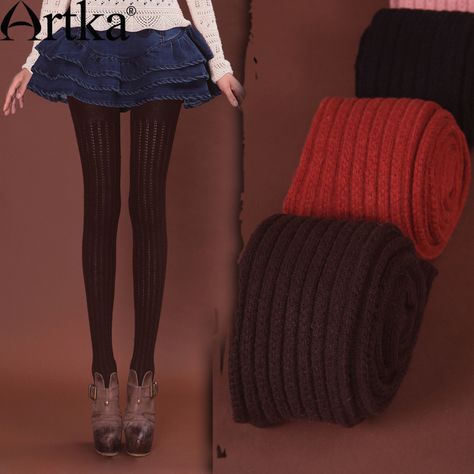 Find More Information about Artka Women's Autumn Winter Retro Vintage Solid Color Slim Fit All Match Cable Knitted Soft  Wool Hosiery PM17033Q,High Quality tight beauty,China tight suits Suppliers, Cheap wool footless tights from Artka on Aliexpress.com Cable Knit Tights, Knitted Leggings, Brown Tights, Wool Tights, Knit Tights, Handmade Leather Belt, Lace Leggings, Footless Tights, Knit Leggings