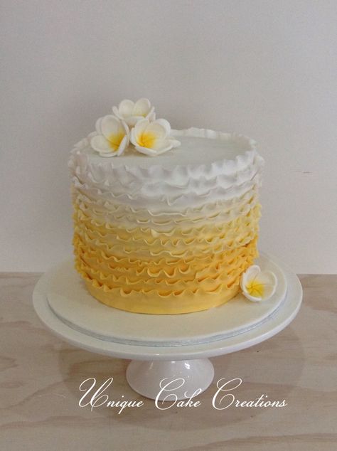 Frangipani ruffles cake. Extended tier. #frangipanicake #weddingcake #sugarflowers Frangipani Cake Birthday, Frangipani Cake, Ruffles Cake, Ruffle Cake, Pretty Birthday Cakes, Unique Cakes, Sugar Flowers, Cake Creations, Cake Inspiration