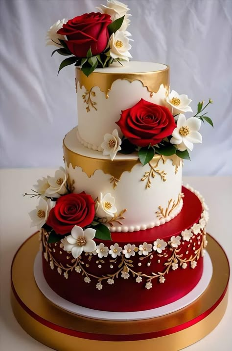 Red White And Gold 2 Tier Cake, Red Quince Cake, Bollywood Cake, Beauty And The Beast Wedding Cake, Homemade Christmas Cake, Beauty And The Beast Cake, Happy Birthday Flower Cake, Bible Cake, Elegant Cake Design