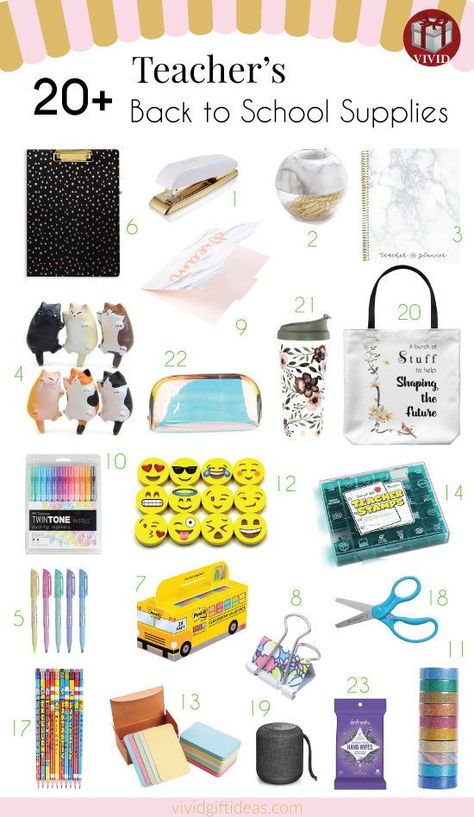 Cute back to school supplies for teachers. This list includes classroom supplies, teacher desk decor, teachers office organization ideas. Teachers Supplies, Cute Back To School Supplies, Teacher Supplies List, Teacher Supplies Organization, Teacher Organisation, Preschool Charts, Teacher List, Classroom Essentials, Teachers Office