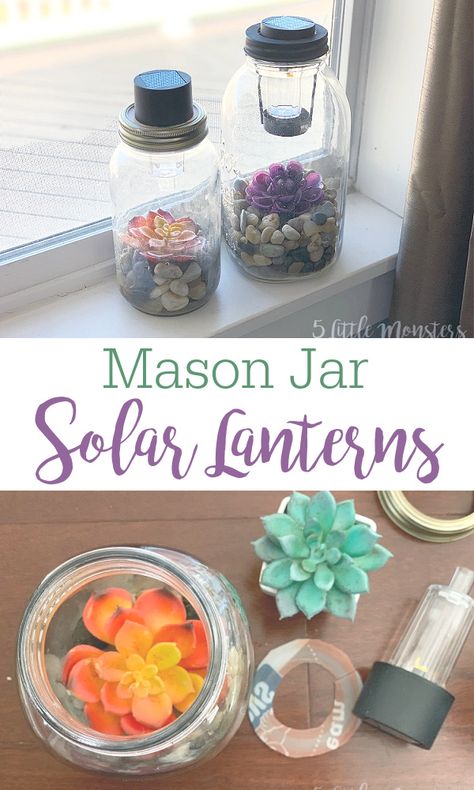 Dollar Tree Solar Light Crafts, Dollar Tree Solar Light Ideas, Decorating Glass Jars, Diy Solar Lanterns, Mum Presents, Beach Jar, Easy Mason Jar Crafts Diy, Fairy Mason Jars, Dollar Tree Vases