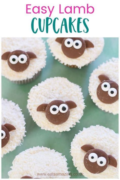 Easy lamb cupcakes recipe - cute treat idea to make with the kids this Easter #EatsAmazing #EasterRecipe #Easter #Cupcakes #FunFood #FoodArt #CakeDecorating #KidsFood Cupcake Recipes Unique, Lamb Cupcakes, Shaving Cream Easter Eggs, Novelty Cupcakes, Easter Cupcakes Easy, Childrens Cupcakes, Sheep Cupcakes, Easter Fun Food, Easter Party Food