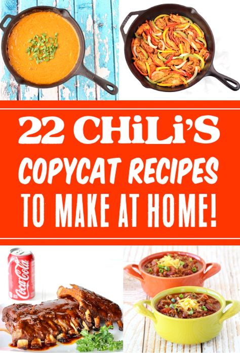 Craving some comfort food from Chilis tonight? These Chili's Copycat Recipes will save the day! Now you can enjoy your favorite Barbecue Baby Back Ribs, Skillet Queso, Fajitas and more from the comfort of home tonight! Plus, I'll share my top secret menu hacks for how to save money the next time you visit Chili's restaurant! Get the EASY recipes and tips here... Chili’s Copycat Chili Recipe, Chili Restaurant Recipes Copycat, Copycat Restaurant Recipes Chili's, Queso Fajitas, Chilis Restaurant Recipes, Chilis Restaurant, Skillet Queso, Chili's Restaurant, Cracker Barrel Menu