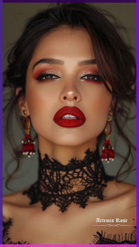 Spanish Makeup Look, Makeup Carnaval, Mexican Makeup, Spanish Hairstyles, Nicole Ramirez, Steampunk Coffee, Red Lips Makeup Look, Different Skin Types, Christmas Makeup Look