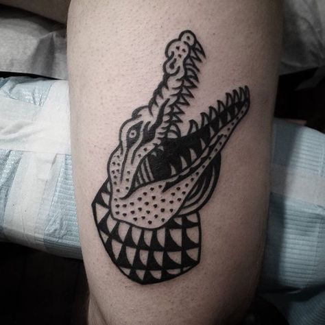 #tattoo #tattoos #inked #tattooart #tattooed #tattooideas #tattoodesign #tattooinspiration #tattoosleeve #tattooflash #inkedgirls #tattooedwomen  #InkLaughs  #TattooFails Traditional Alligator Tattoo Flash, Crocodile Head Tattoo, Bold Black Tattoos, Crocodile Tattoos, Dark Feminine Tattoos, Alligator Tattoo, Crocodile Tattoo, Bold Tattoo, Feminine Skull Tattoos