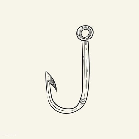 Vintage illustration of a fishing hook | free image by rawpixel.com Fishing Hook Drawing, Hook Tattoo, Fishing Hook Tattoo, Hook Tattoos, Fish Icon, Fishing Hook, Illustration Vintage, Hand Sketch, Fish Hook