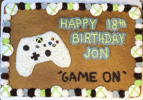 Video Game Cookie Cake, Gamer Cookie Cake, Cookie Cake Birthday Designs Boy, Xbox Cake, Game Cake, Diy Cakes, Cookie Cake Designs, Video Game Cakes, 8th Birthday Cake