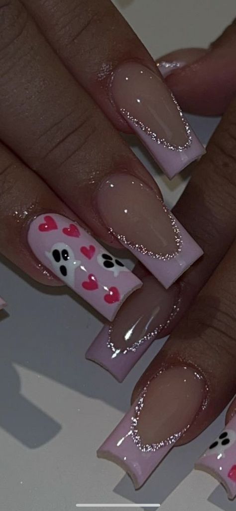 Nail Inspo For 10 Yo, Summer Nail Inspo Square Long, 18th Nails Design, Nail Designs For 12 Yr, Nail Inspiration Coffin Shape, Acrylic Nails Ideas Squoval, Nail Ideas Polygel, Short Nails Cute Design, Scream Nail Ideas