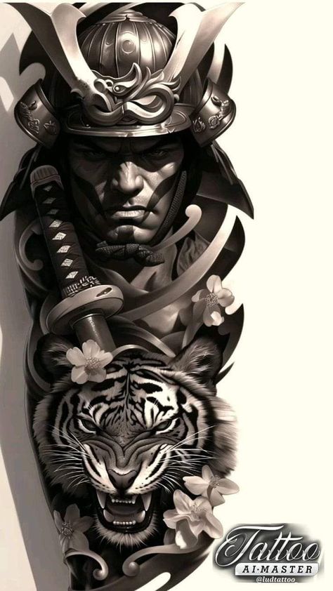 Japanese Realism Tattoo, Orientalism Art Tattoo, Tattoo Japonais, Japanese Warrior Tattoo, Samurai Tattoo Sleeve, Aztec Tattoos Sleeve, Samurai Warrior Tattoo, Ancient Art Tattoo, Japanese Tiger Tattoo