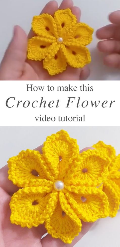 Simple Crochet Flower | Crochet & Knit by Beja - Free Patterns, Videos + How To 5 Petal Crochet Flower Pattern, Free Crochet Patterns Flowers Easy, Free Crocheted Flowers Patterns, Crochet 6 Petal Flower, Rainbow Flower Crochet, Crochet 5 Petal Flower, How To Crochet Flower Petals, Big Crochet Flowers Free Pattern, Free Flower Crochet Pattern Simple