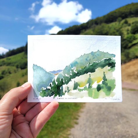 Watercolor on postcard-sized paper #art #watercolor #valentinevilemot #postcard #landscape Postcard Painting Ideas, Postcard Painting, Postcard Size, Art Watercolor, Painting Ideas, Paper Art, Art Inspo, Watercolor Paintings, Hobbies