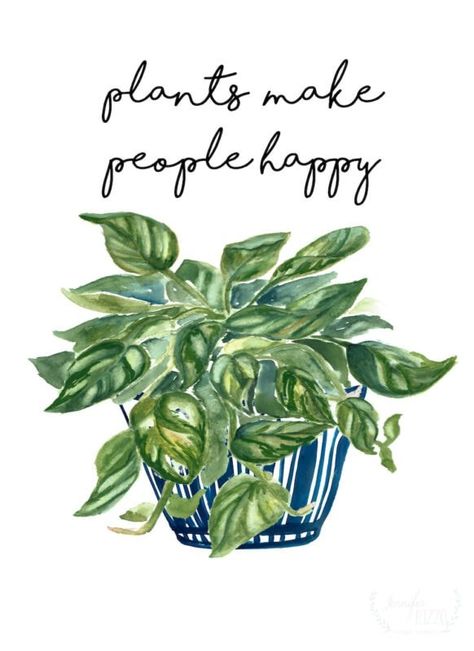 Free plants make people happy printable art from Jennifer Rizzo Plants Quotes Green, Cute Plant Quotes, Plants Printable, Spider Plant Babies, Plant Printable, Plant Quotes, Mother In Law Tongue, Plant Puns, Gardening Quotes