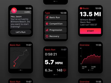 Apple Watch Running App by Ruslan Mashatov on Dribbble Apple Watch Running, Apple Watch App Design, Apps For Apple Watch, App Design Trends, Running App, Apple Watch Design, Module Design, Running Outfit, Ui Components