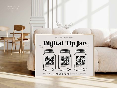 Gratuity Signs Tip Jars, Tip Jars, Modern Retro, Icon Pack, Sign Templates, Digital Printables, Hair Salon, Template Printable, Creative Design