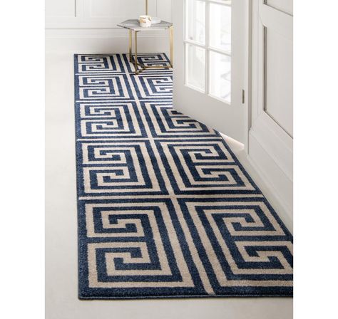 Navy Blue Area Rug, Unique Loom, Rug Blue, Geometric Area Rug, Greek Key, Blue Area, Retro Aesthetic, Round Rugs, Room Themes