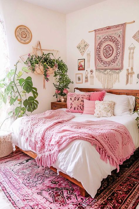 50+ Boho Bedrooms Pink Accents Transforming Rooms With Love Pink Boho Room Ideas, Pink Small Bedroom Ideas, Boho Chic Bedroom Pink, Pink Boho Room, Pink Cowgirl Room, Pink Western Bedroom, Pink Boho Bedroom, Boho Room Ideas, Bedrooms Pink