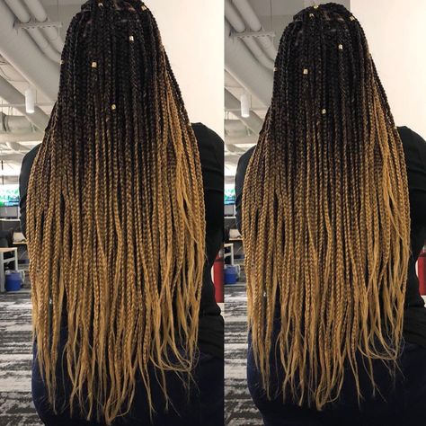 Ombre medium box braids by Braidz4Daze on IG Box Braids Ombre Blondes, Ombre Box Braids, Box Braid Hair, Medium Box Braids, Big Box Braids, Blonde Box Braids, Brown Ombre Hair, Short Box Braids, Jumbo Box Braids