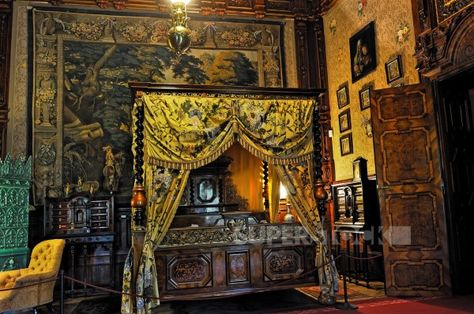 Stock Photo: 1566-11280193 bedroom of private rooms of Princess Eleonore 1812-1873, Hluboka Castle at Hluboka nad Vltavou near Ceske Budejovice, South Bohemian Region, Czech Republic, Europe. Hluboka Castle, Castle Bedrooms, Gothic Canopy Bed, Cosy Bed, Fantasy Rooms, Chatsworth House, Medieval Tapestry, Germany Castles, Castles Interior