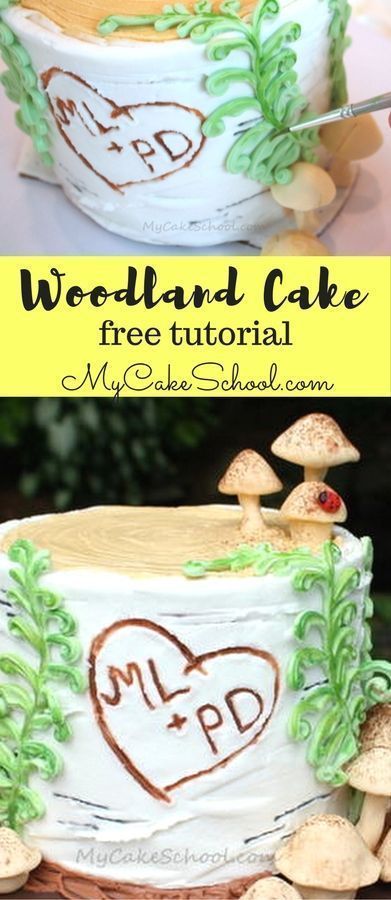 Free Cake Tutorial for a beautiful woodland themed cake! This cake features a buttercream birch tree stump. With the carved initials, this would make a fabulous anniversary cake or even a wedding tier for a rustic wedding cake. #woodlandcake #stumpcake #birchcake #rusticcake Birch Tree Cake, Birch Tree Cakes, Stump Cake, Tree Stump Cake, Wedding Cake Tree, Birch Tree Wedding, Cake Design Inspiration, Woodland Cake, Tree Cake